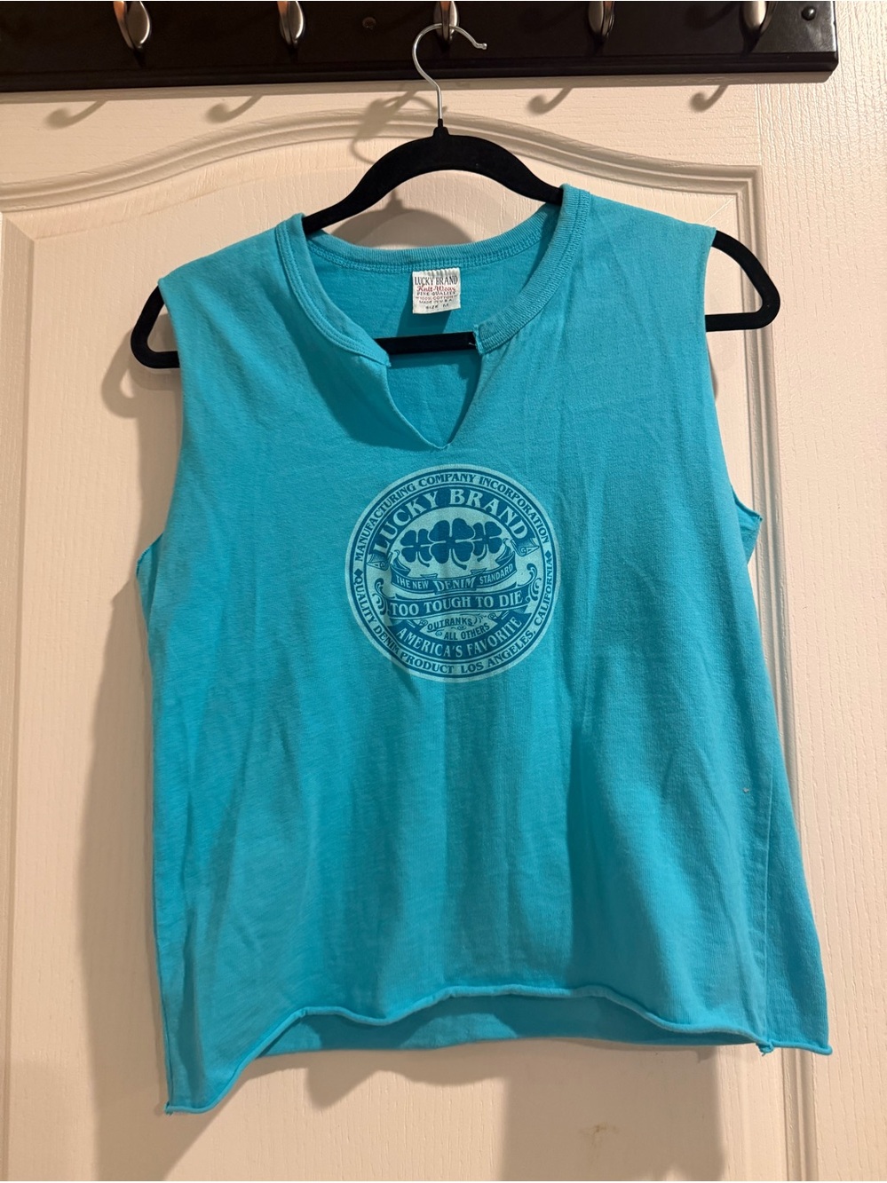 Lucky Brand Turquoise Graphic Cutout Muscle Tank